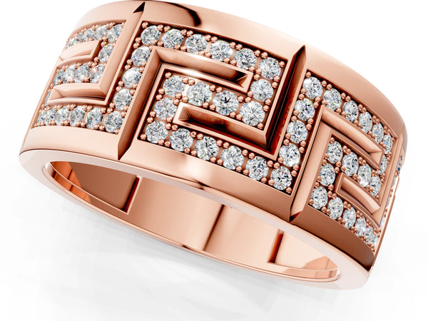 Rose gold Round Diamond Pavé Greek Key Mens Band