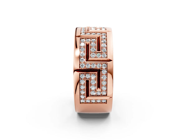 Rose gold Round Diamond Pavé Greek Key Mens Band