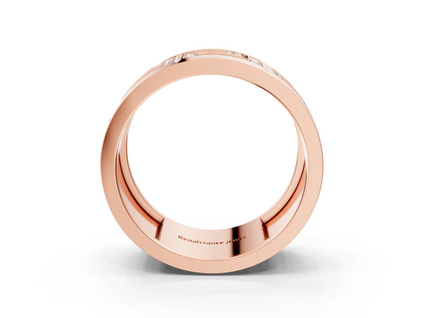 Rose gold Round Diamond Pavé Greek Key Mens Band
