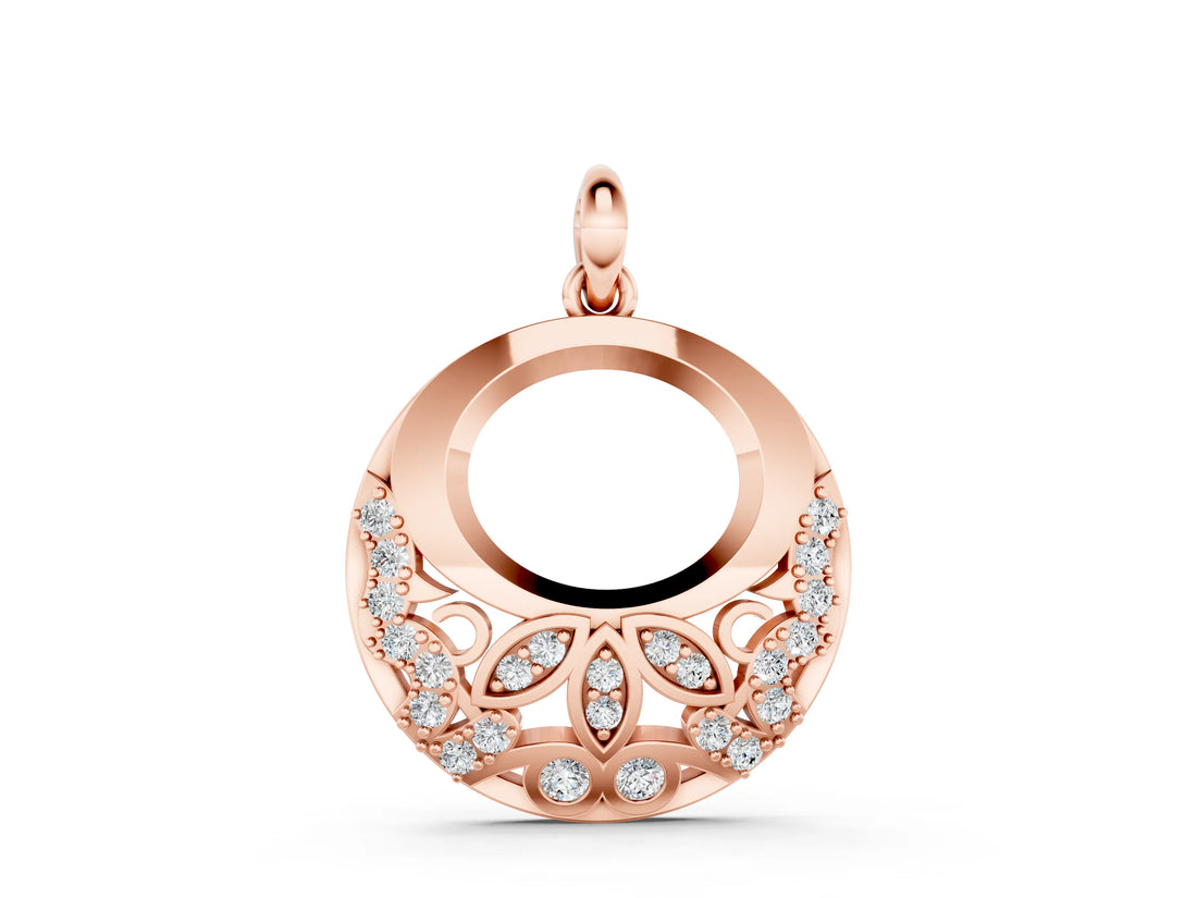 Rose gold Round Diamond Pavé Leaf Filigree Pendant_8