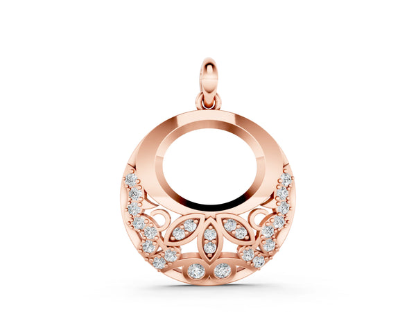 Rose gold Round Diamond Pavé Leaf Filigree Pendant