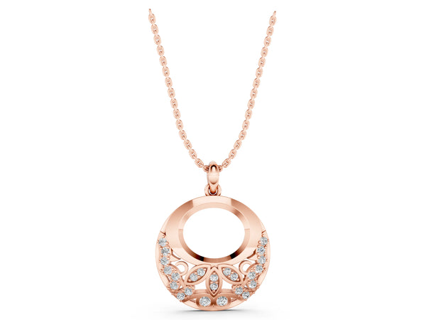 Rose gold Round Diamond Pavé Leaf Filigree Pendant