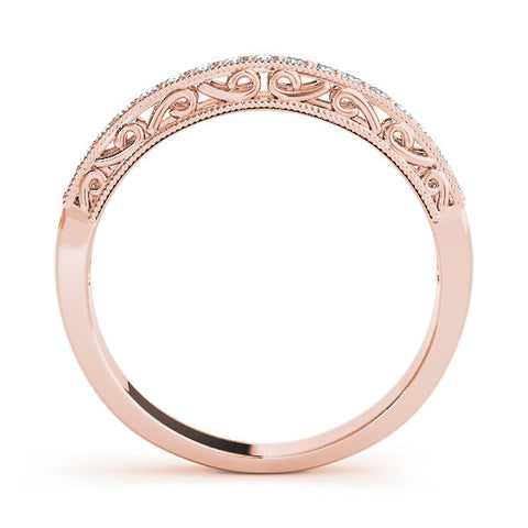 Rose gold Round Diamond Pavé Milgrain White Gold Eternity Band 1