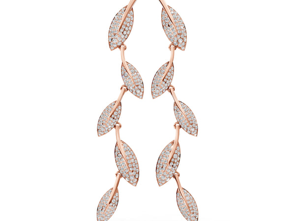 Rose gold Round Diamond Pavé Olive Branch Drop Earrings