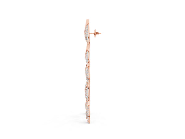 Rose gold Round Diamond Pavé Olive Branch Drop Earrings