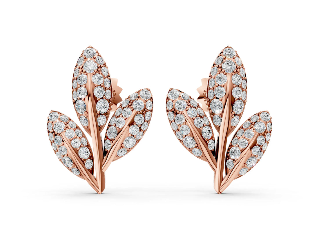 Rose gold Round Diamond Pavé Olive Branch Stud Earrings