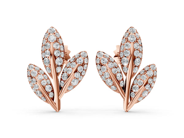 Rose gold Round Diamond Pavé Olive Branch Stud Earrings
