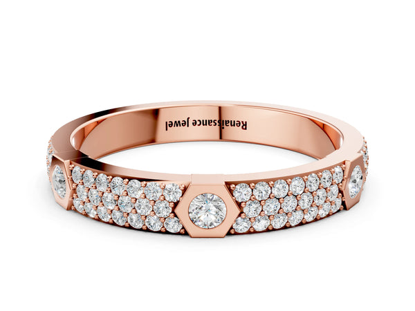 Rose gold Round Diamond Pavé Promise Ring with Round Diamond Accents