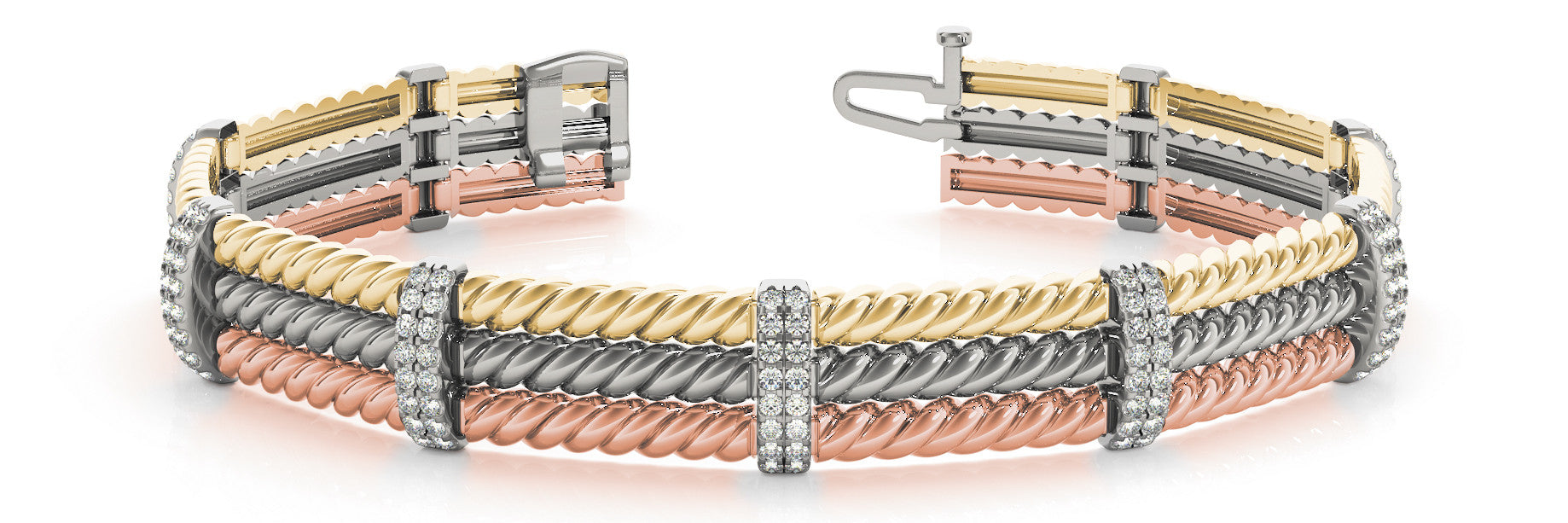 Rose gold Round Diamond Pavé Rope Bracelet with Box Clasp