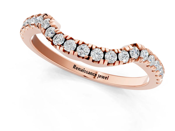 Rose gold Round Diamond Pavé-Set Contoured Wedding Band