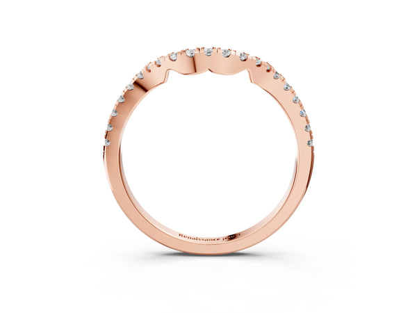 Rose gold Round Diamond Pavé-Set Contoured Wedding Band