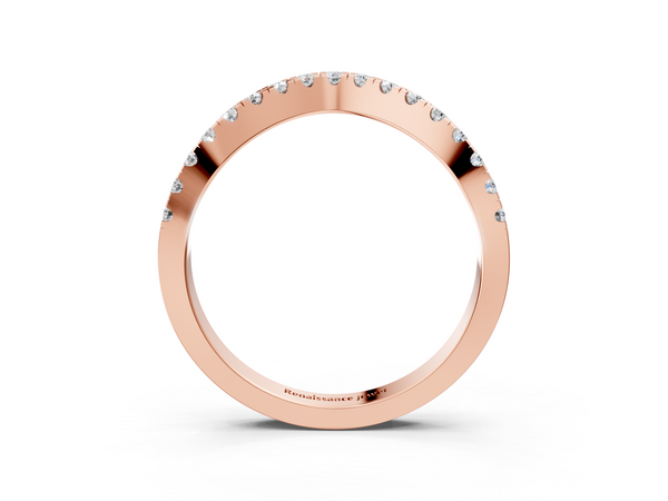 Rose gold Round Diamond Pavé Curved Band with Shared Prong Setting