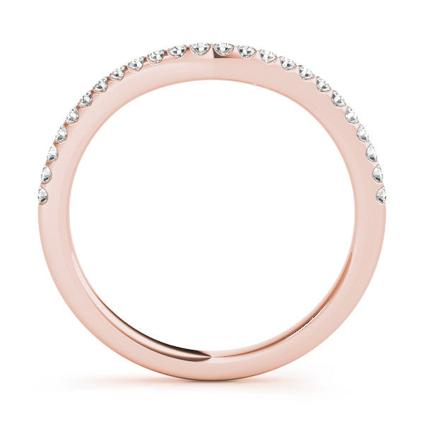 Rose gold Round Diamond Pavé Set Curved Wedding Band 1
