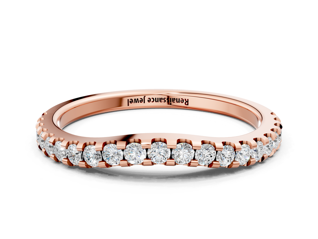 Rose gold Round Diamond Pavé Set Curved Wedding Band_114