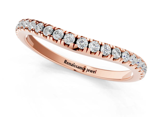 Rose gold Round Diamond Pavé Set Curved White Gold Band