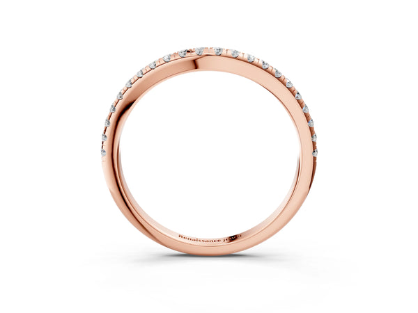 Rose gold Round Diamond Pavé Set Curved White Gold Band
