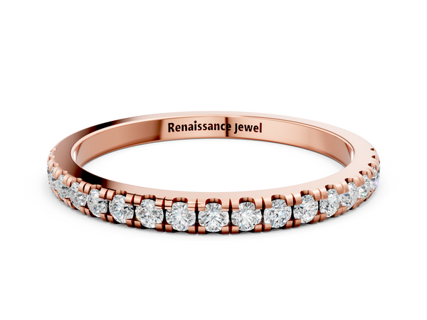 Rose gold Pavé Round Diamond Half Eternity Band with Shared Prong Setting