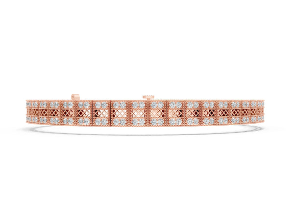 Rose gold Round Diamond Pavé Tennis Bracelet with Box Clasp