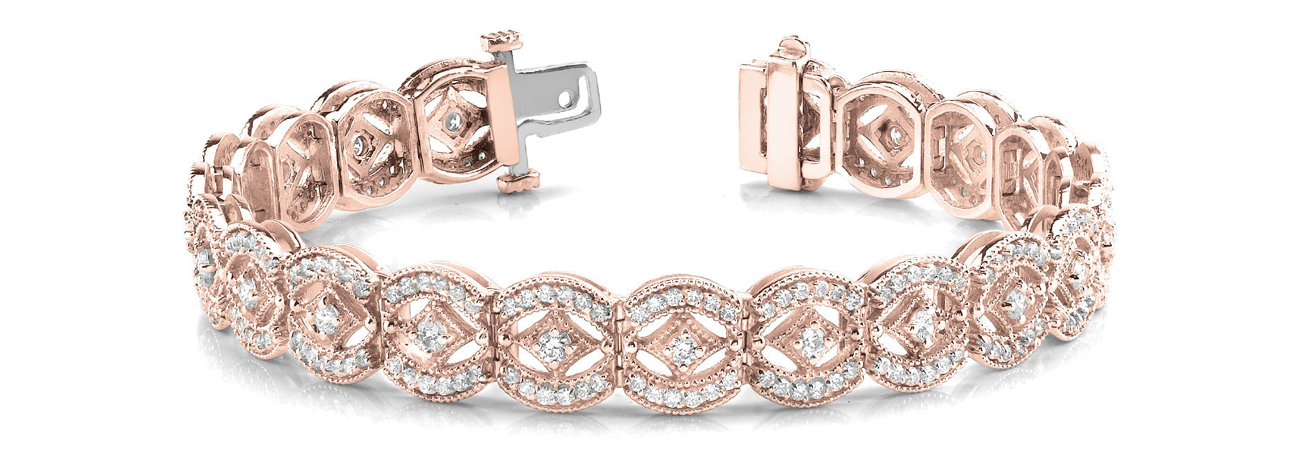 Rose gold Round Diamond Pavé Tennis Bracelet with Milgrain Detailing