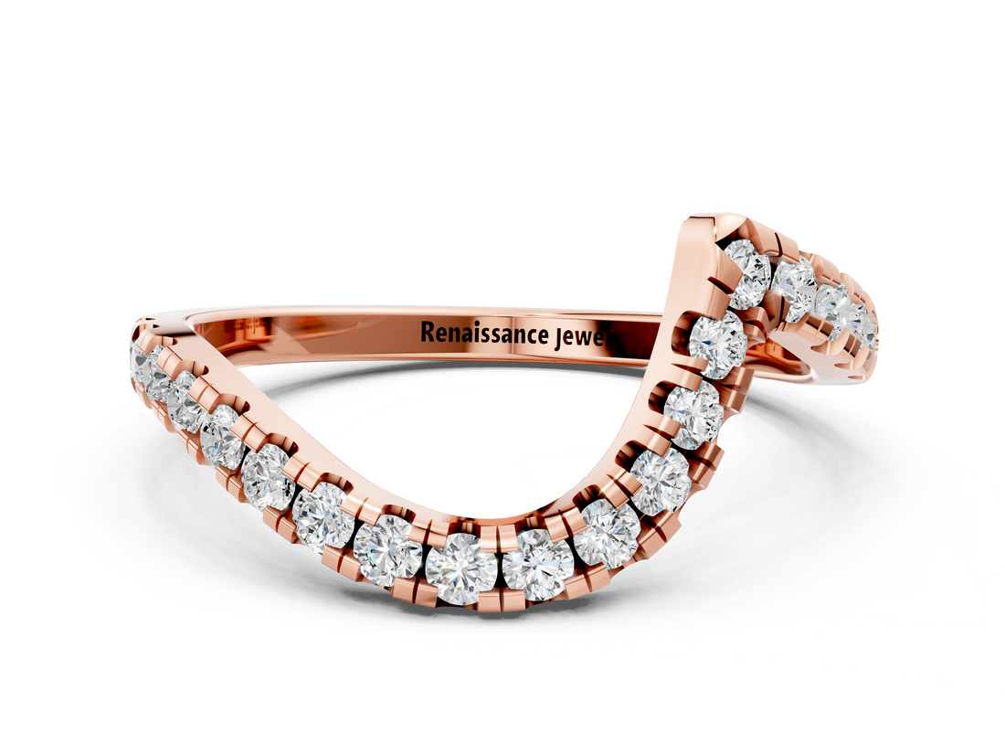 Rose gold Round Diamond Pavé V-Shaped Contour Band with Shared Prong Setting_4