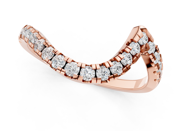 Rose gold Round Diamond Pavé V-Shaped Contour Band with Shared Prong Setting
