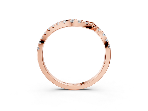 Rose gold Round Diamond Pavé V-Shaped Contour Band with Shared Prong Setting