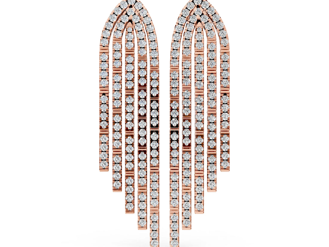 Rose gold Round Diamond Pavé Waterfall Drop Earrings