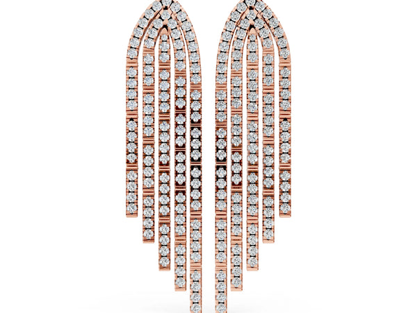 Rose gold Round Diamond Pavé Waterfall Drop Earrings