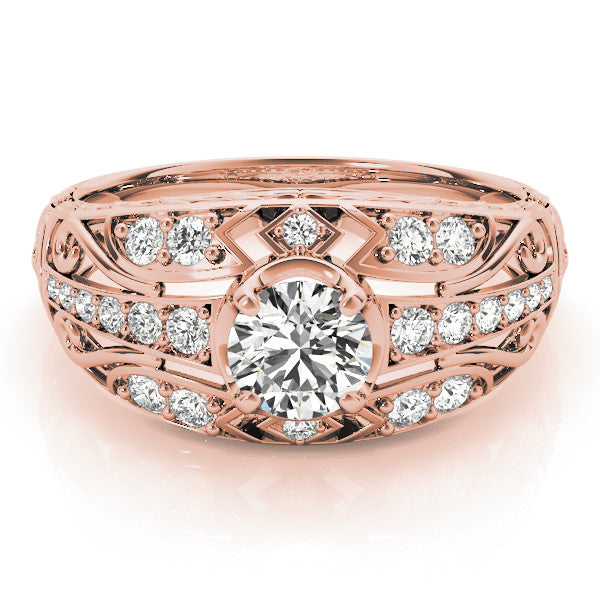 Rose gold Round Diamond Pave Art Deco Split Shank Ring with Four-Prong Setting 1