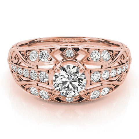Rose gold Round Diamond Pave Art Deco Split Shank Ring with Four-Prong Setting 1