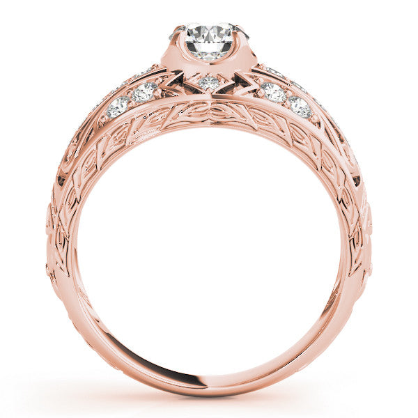 Rose gold Round Diamond Pave Art Deco Split Shank Ring with Four-Prong Setting 2