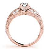 Rose gold Round Diamond Pave Art Deco Split Shank Ring with Four-Prong Setting 2