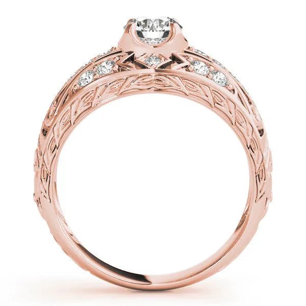 Rose gold Round Diamond Pave Art Deco Split Shank Ring with Four-Prong Setting