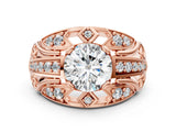 Rose gold Round Diamond Pave Art Deco Split Shank Ring with Four-Prong Setting_26