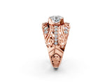 Rose gold Round Diamond Pave Art Deco Split Shank Ring with Four-Prong Setting_28