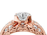 Rose gold Round Diamond Pave Art Deco Split Shank Ring with Four-Prong Setting_30