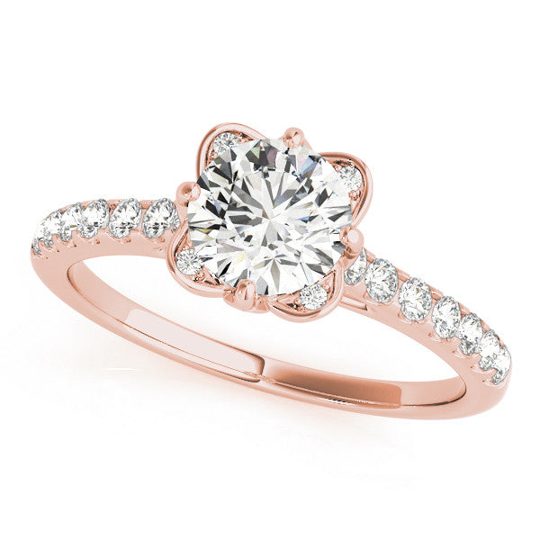 Rose gold Round Diamond Pave Band with Floral Prong Setting