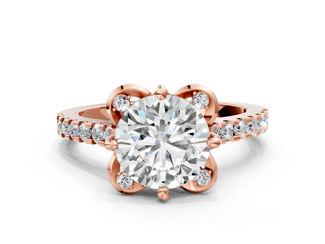 Rose gold Round Diamond Pave Band with Floral Prong Setting_37