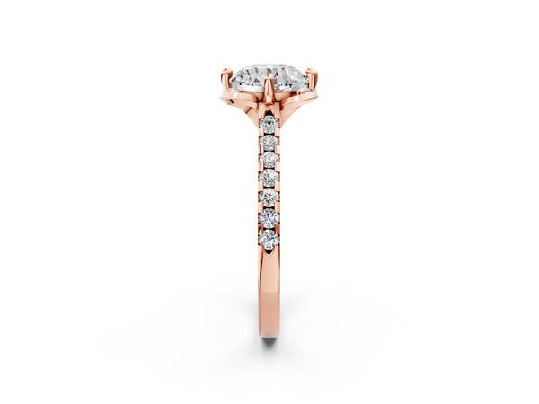 Rose Gold Round Floral Petal Pave Engagement Ring Setting