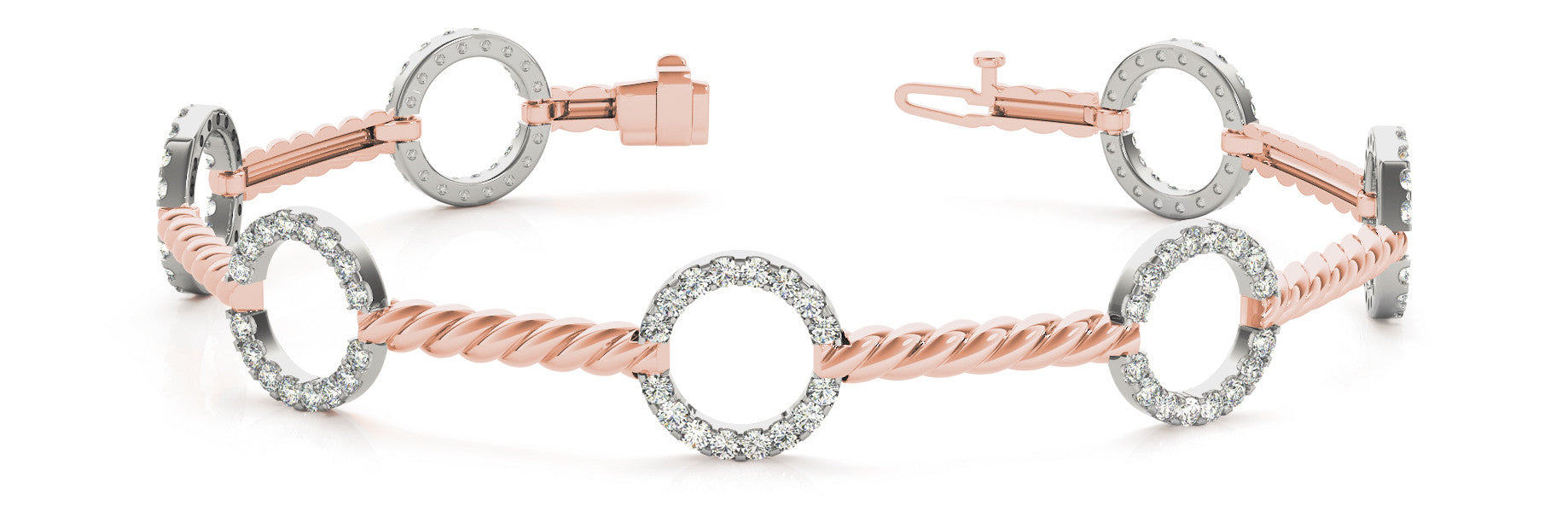 Rose gold Round Diamond Pave Circle Link Bracelet with Twisted Rope Band