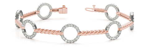 Rose gold Round Diamond Pave Circle Link Bracelet with Twisted Rope Band