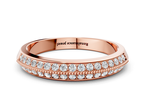 Rose gold Round Diamond Pave Eternity Band with Milgrain Edging