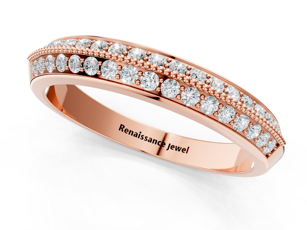 Rose gold Round Diamond Pave Eternity Band with Milgrain Edging