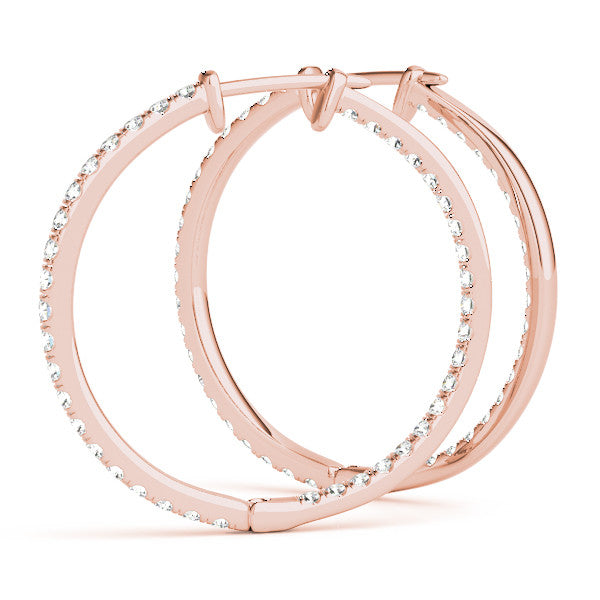 Rose gold Round Diamond Pave Hoop Earrings with Channel Setting