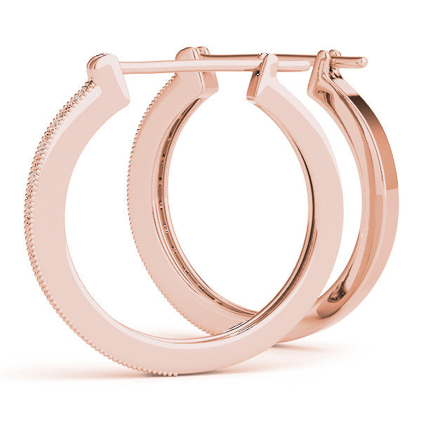 Rose gold Round Diamond Pave Hoop Earrings with Milgrain Edge 1