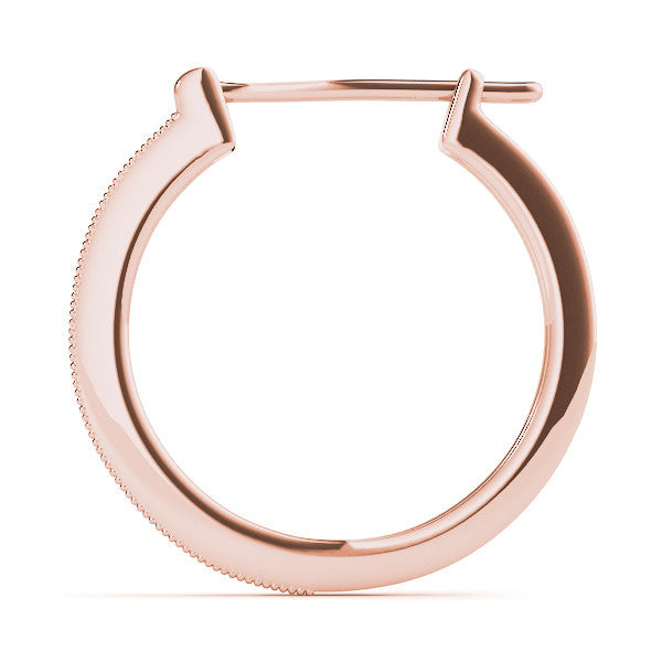 Rose gold Round Diamond Pave Hoop Earrings with Milgrain Edge 2