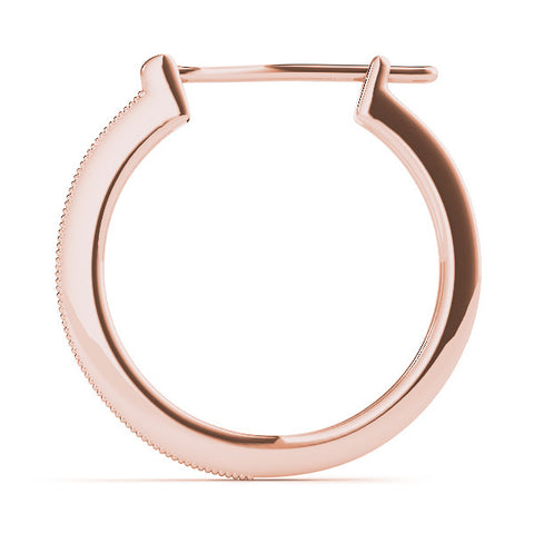 Rose gold Round Diamond Pave Hoop Earrings with Milgrain Edge 2