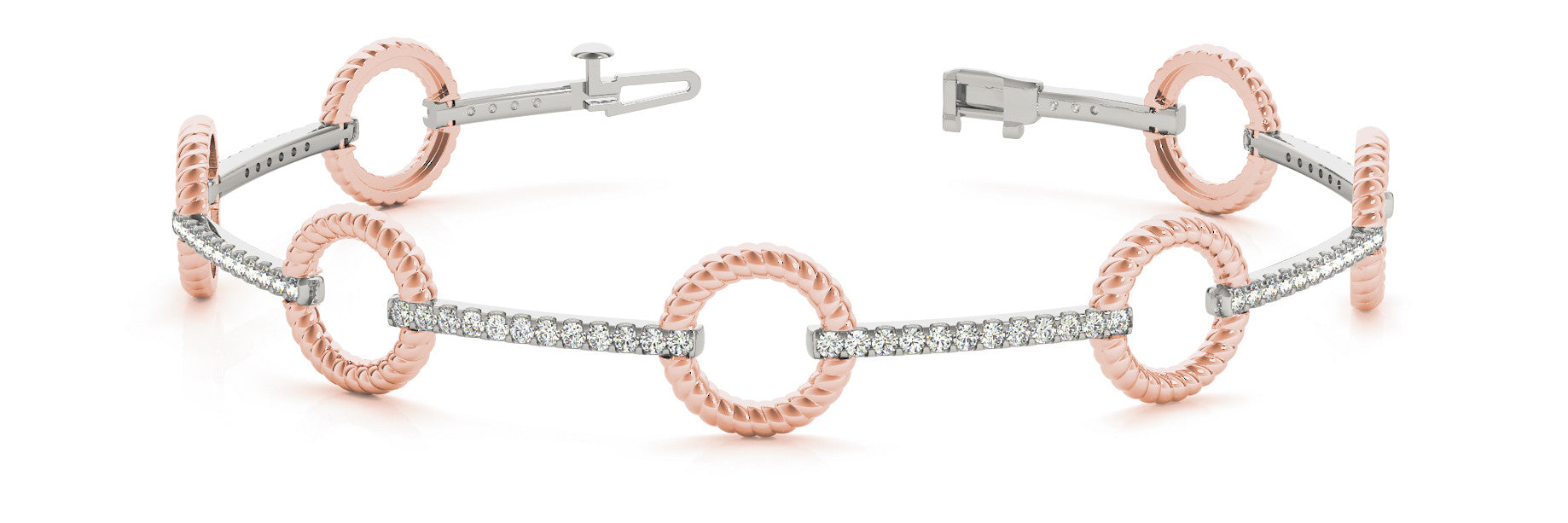 Rose gold Round Diamond Pave Link Bracelet with Rope Band and Four-Prong Setting