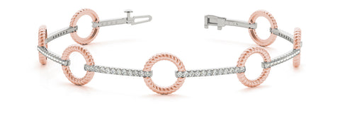 Rose gold Round Diamond Pave Link Bracelet with Rope Band and Four-Prong Setting