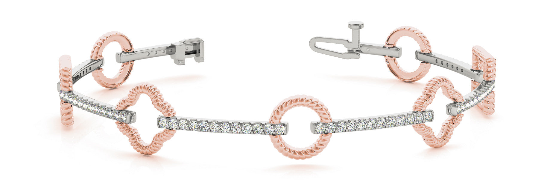 Rose gold Round Diamond Pave Set Rope Band Bracelet with Four-Prong Setting
